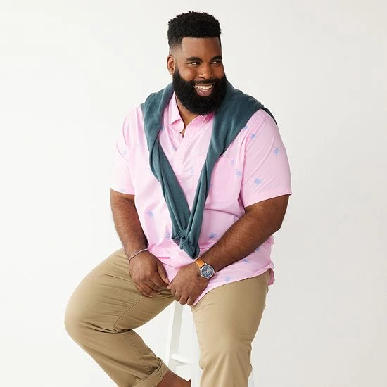 Big & Tall Croft & Barrow® Slim-Fit Performance Woven Button-Down Shirt 2 Way Marlins Mint - Image 4