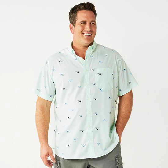 Big & Tall Croft & Barrow® Slim-Fit Performance Woven Button-Down Shirt 2 Way Marlins Mint - Image 5