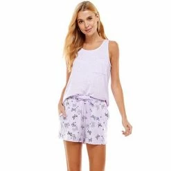 Women's Croft & Barrow® Luxe Pajama Tank And Pajama Shorts Sleep Set Blue Dot