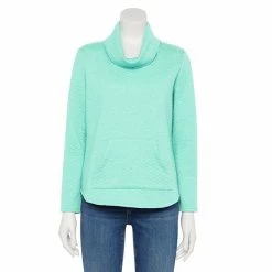 Petite Croft & Barrow® Diamond Quilted Cowlneck Top Ivory