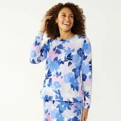 Petite Croft & Barrow® Athleisure Crewneck Sweatshirt Teal Hummingbird