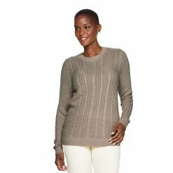 Women's Croft & Barrow® The Classic Cable-Knit Crewneck Sweater Blue Nep