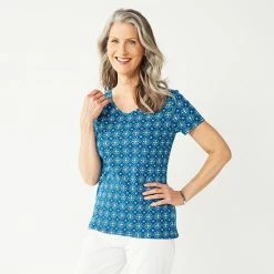 Women's Croft & Barrow® Essential V-Neck Tee White Foliage