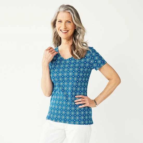 Women's Croft & Barrow® Essential V-Neck Tee White Foliage