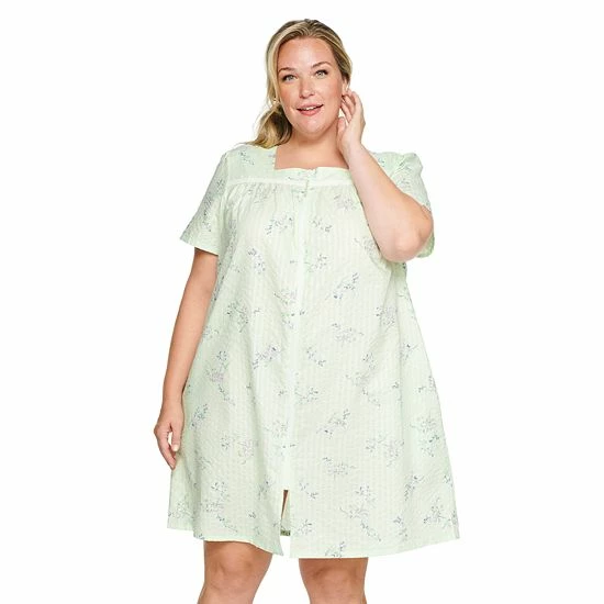 Plus Size Croft & Barrow® Short Sleeve Zipper Duster Robe Navy Stripe - Image 3