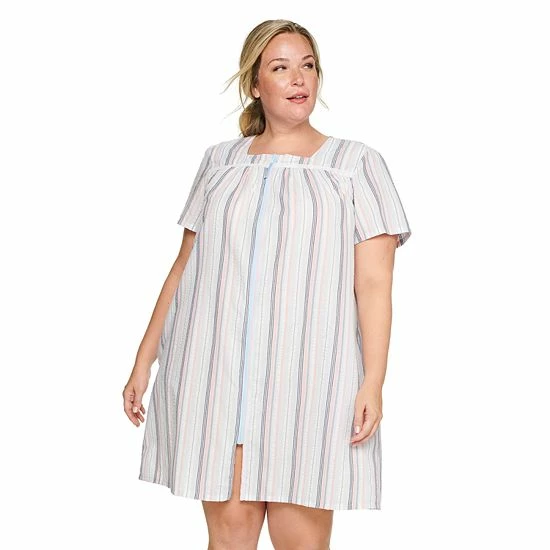Plus Size Croft & Barrow® Short Sleeve Zipper Duster Robe Navy Stripe - Image 4