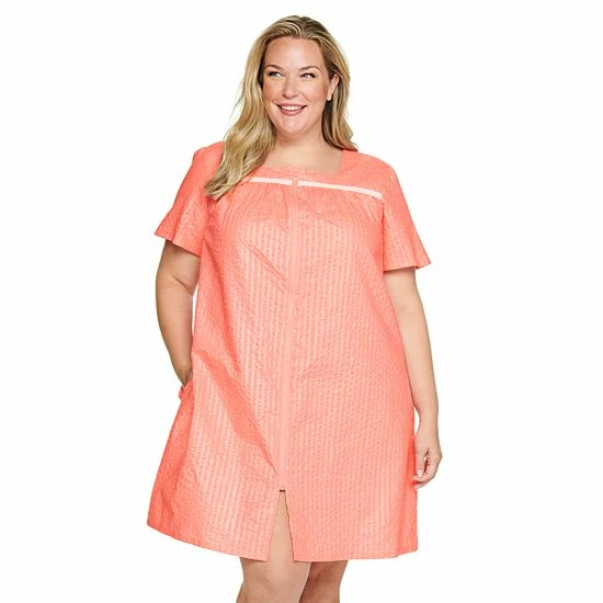 Plus Size Croft & Barrow® Short Sleeve Zipper Duster Robe Navy Stripe - Image 6