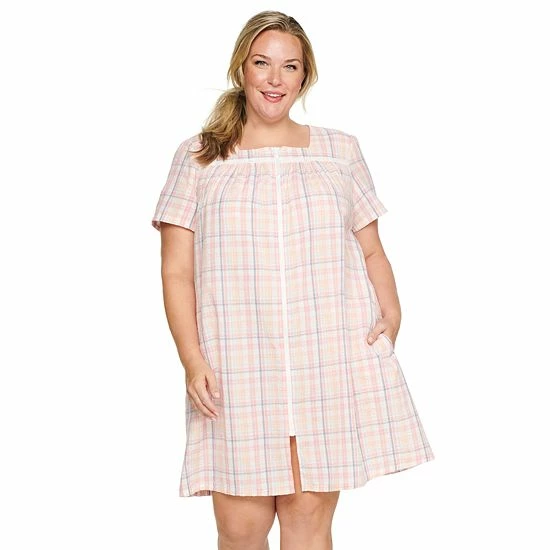 Plus Size Croft & Barrow® Short Sleeve Zipper Duster Robe Navy Stripe - Image 7