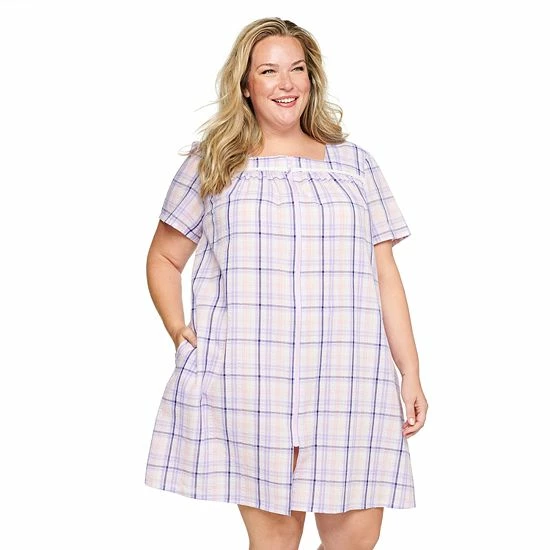 Plus Size Croft & Barrow® Short Sleeve Zipper Duster Robe Navy Stripe - Image 8