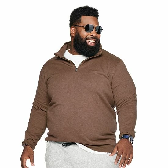 Big & Tall Croft & Barrow® Fleece Quarter-Zip Pullover Top Fondue Fudge - Image 9