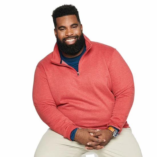 Big & Tall Croft & Barrow® Fleece Quarter-Zip Pullover Top Fondue Fudge - Image 11