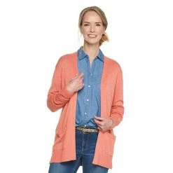 Petite Croft & Barrow® Open-Front Long Cardigan Pink Heather