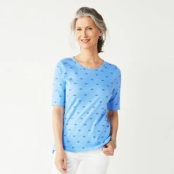 Women's Croft & Barrow® Ribbed Scoopneck Tee Blue Dragonfly