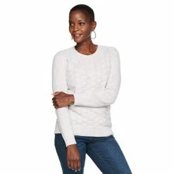 Women's Croft & Barrow® Leaf Cable-Knit Crewneck Sweater Rose