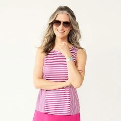 Women's Croft & Barrow® Classic Comfort Collection Striped Tank Fuchsia Stripe