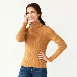 Women's Croft & Barrow® Ribbed Turtleneck Sweater Brown