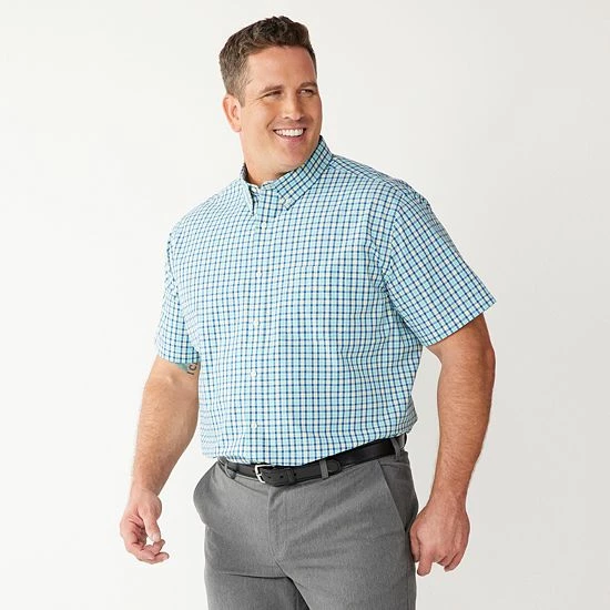 Big & Tall Croft & Barrow® Easy-Care Button-Down Shirt Purple Blue Grey Check - Image 3