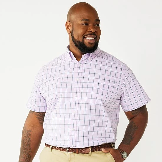 Big & Tall Croft & Barrow® Easy-Care Button-Down Shirt Purple Blue Grey Check - Image 5