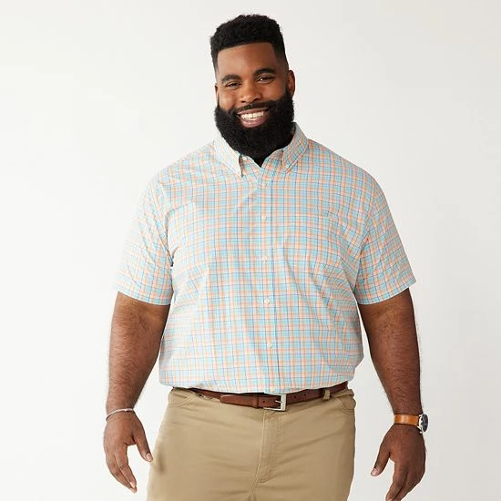 Big & Tall Croft & Barrow® Easy-Care Button-Down Shirt Purple Blue Grey Check - Image 6