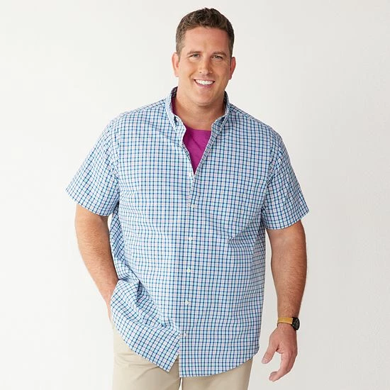 Big & Tall Croft & Barrow® Easy-Care Button-Down Shirt Purple Blue Grey Check - Image 9