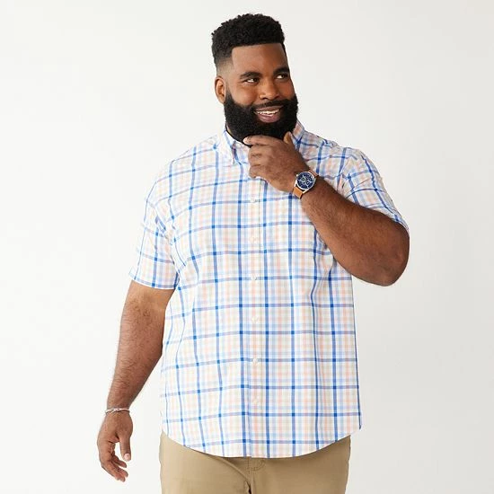 Big & Tall Croft & Barrow® Easy-Care Button-Down Shirt Purple Blue Grey Check - Image 15