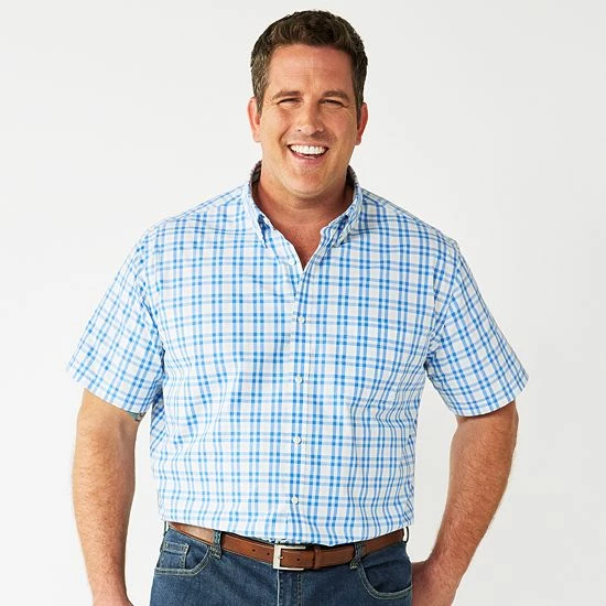 Big & Tall Croft & Barrow® Easy-Care Button-Down Shirt Purple Blue Grey Check - Image 17