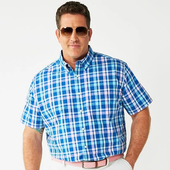 Big & Tall Croft & Barrow® Easy-Care Button-Down Shirt Purple Blue Grey Check - Image 18