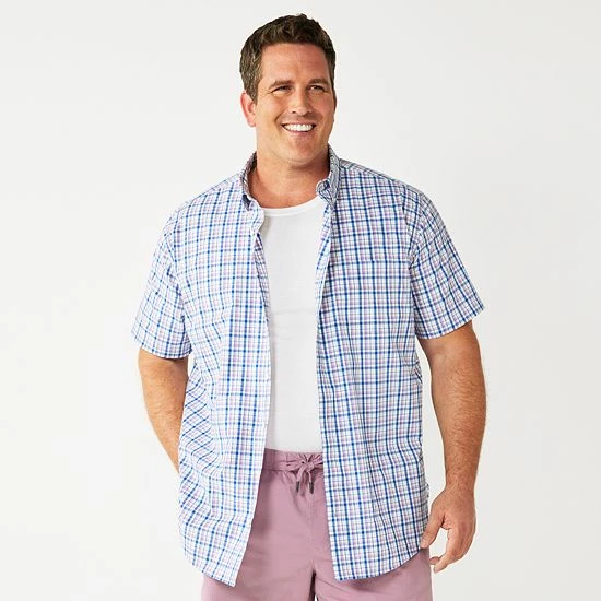 Big & Tall Croft & Barrow® Easy-Care Button-Down Shirt Purple Blue Grey Check - Image 19