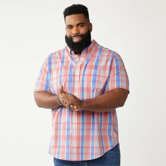 Big & Tall Croft & Barrow® Easy-Care Button-Down Shirt Purple Blue Grey Check - Image 20