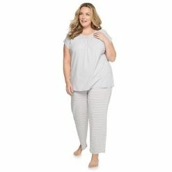 Plus Size Croft & Barrow® Short Sleeve Pajama Top & Pajama Pants Cotton Sleep Set Mint Paisley