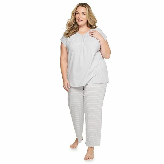 Plus Size Croft & Barrow® Short Sleeve Pajama Top & Pajama Pants Cotton Sleep Set Mint Paisley - Image 3