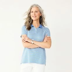 Women's Croft & Barrow® Essential Extra-Soft Polo Shirt Blue Stripe