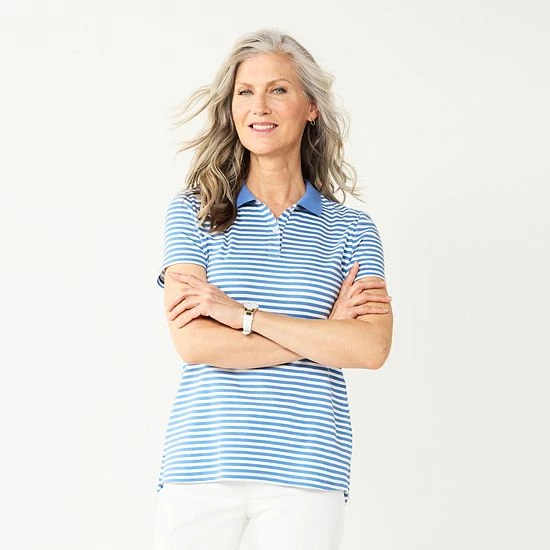 Women's Croft & Barrow® Essential Extra-Soft Polo Shirt Blue Stripe