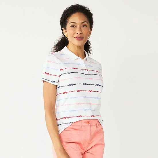 Women's Croft & Barrow® Essential Extra-Soft Polo Shirt Blue Stripe - Image 7