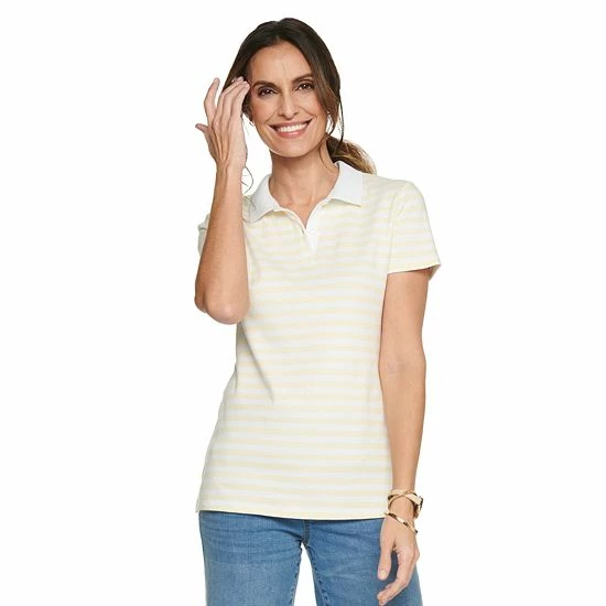 Women's Croft & Barrow® Essential Extra-Soft Polo Shirt Blue Stripe - Image 10