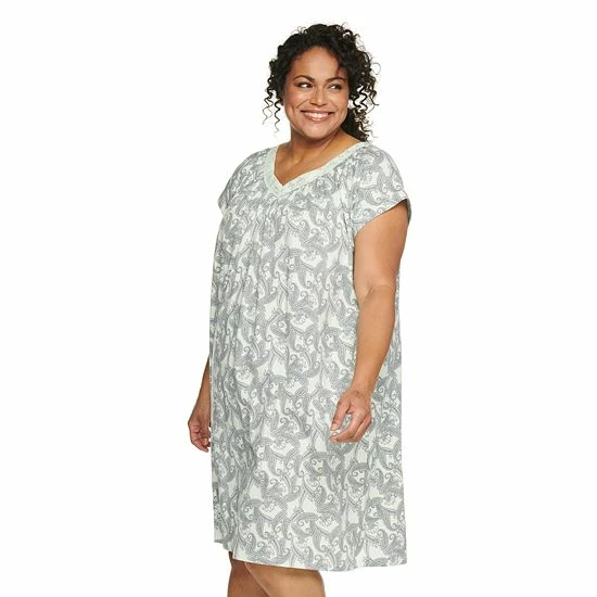 Plus Size Croft & Barrow® V-Neck Short Sleeve Cotton Nightgown Mint Paisley