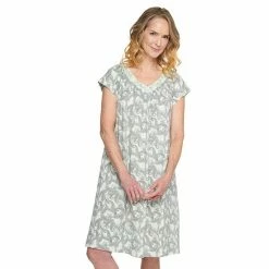 Petite Croft & Barrow® V-Neck Short Sleeve Cotton Nightgown Mint Paisley