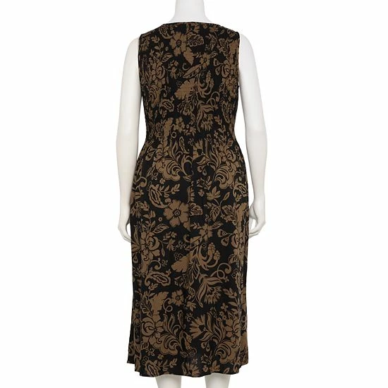 Plus Size Croft & Barrow® Smocked Swing Midi Dress Grey Floral - Image 2