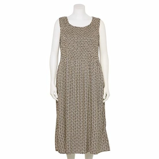 Plus Size Croft & Barrow® Smocked Swing Midi Dress Grey Floral - Image 3