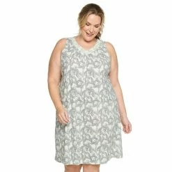 Plus Size Croft & Barrow® V-Neck Sleeveless Cotton Nightgown Gray Floral