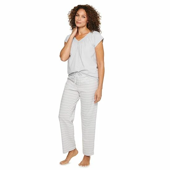 Women's Croft & Barrow® Short Sleeve Pajama Top & Pajama Pants Cotton Sleep Set Gray Stripe - Image 3