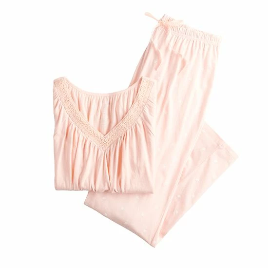 Women's Croft & Barrow® Short Sleeve Pajama Top & Pajama Pants Cotton Sleep Set Gray Stripe - Image 4