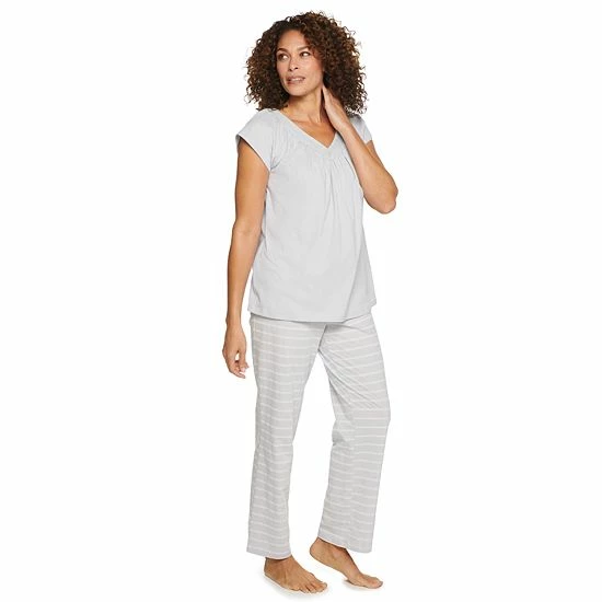 Women's Croft & Barrow® Short Sleeve Pajama Top & Pajama Pants Cotton Sleep Set Gray Stripe - Image 5