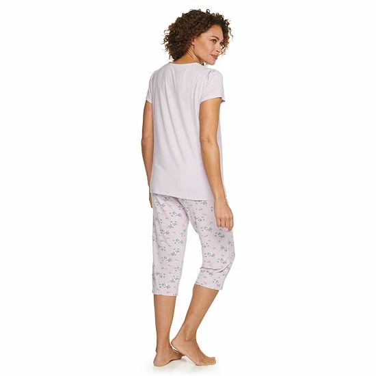 Women's Croft & Barrow® Short Sleeve Pajama Top & Pajama Capri Pants Sleep Set Gray Floral - Image 2