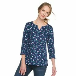 Women's Croft & Barrow® Cotton Splitneck Top Cream Dove