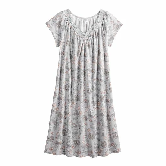 Women's Croft & Barrow® V-Neck Short Sleeve Cotton Nightgown Mint Paisley - Image 3