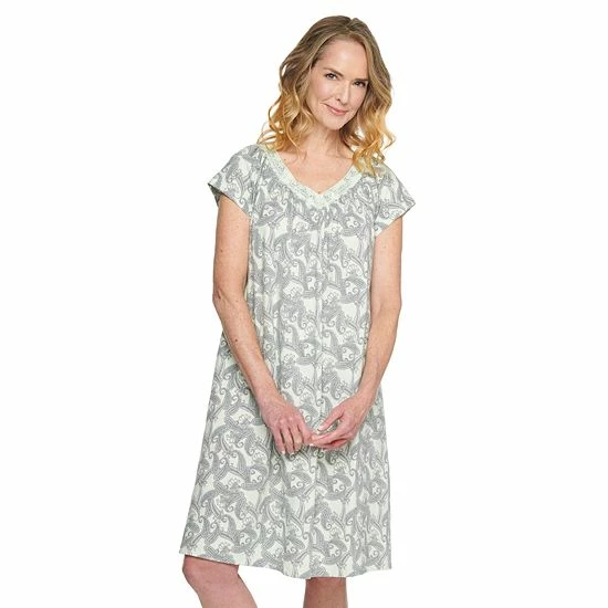 Women's Croft & Barrow® V-Neck Short Sleeve Cotton Nightgown Mint Paisley - Image 4