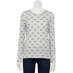 Petite Croft & Barrow® Essential Long-Sleeve Crewneck Top Black Dot