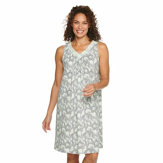 Women's Croft & Barrow® V-Neck Sleeveless Cotton Nightgown Mint Paisley - Image 4
