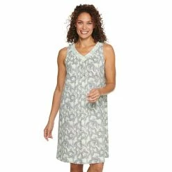 Petite Croft & Barrow® V-Neck Sleeveless Cotton Nightgown Gray Floral